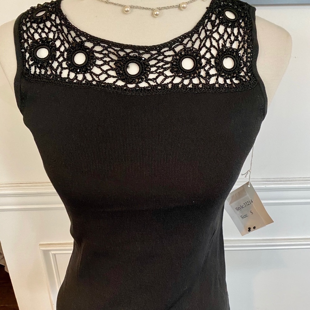 Joseph Black Crochet Yoke Tank Top